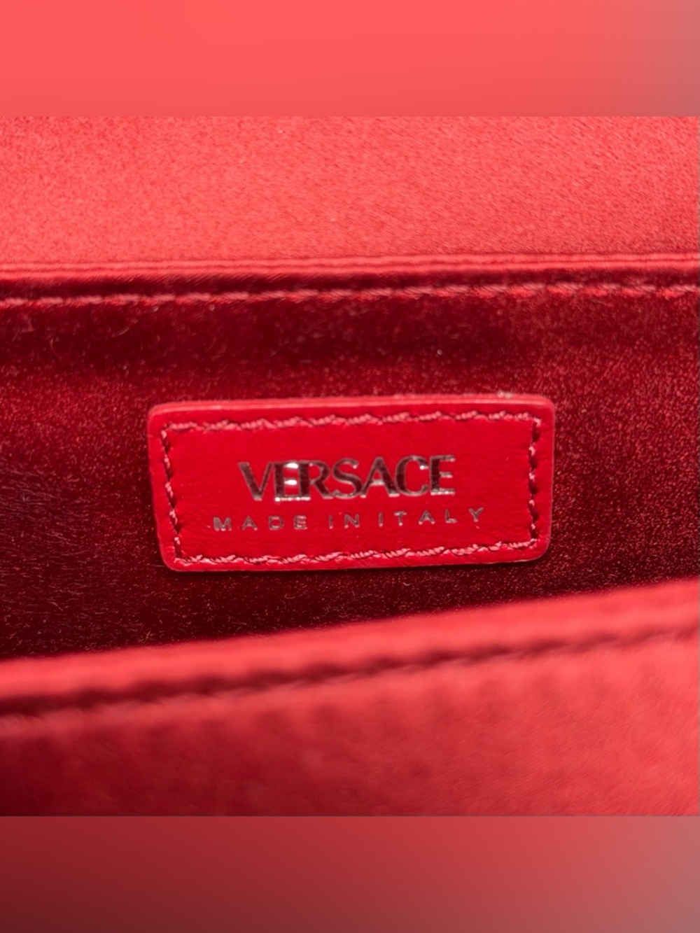 Versace Medusa Crystal Clutch Bag Red Satin Envelope Chain Shoulder Bag Italy - Picture 7 of 10